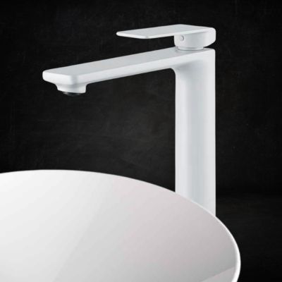 Robinet Mitigeur de Lavabo anti-calcaire Bec Haut Blanc Mat IMEX FIYI BDF016-3BL