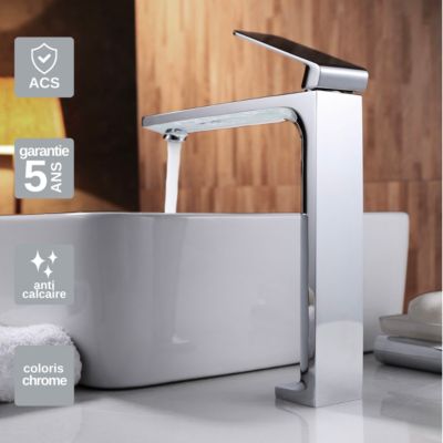 Robinet Mitigeur de Lavabo anti-calcaire Bec Haut Chrome IMEX FIYI BDF016-3