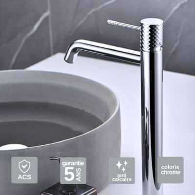 Robinet Mitigeur de Lavabo anti-calcaire Bec Haut Chrome IMEX GENOVA BDG053-3