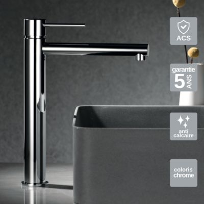 Robinet Mitigeur de Lavabo anti-calcaire Bec Haut Chrome IMEX MILOS STICK BDYS045-3