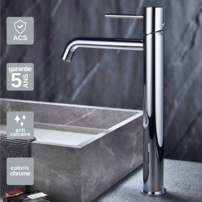 Robinet Mitigeur de Lavabo anti-calcaire Bec Haut Chrome IMEX MONZA BDM039-3