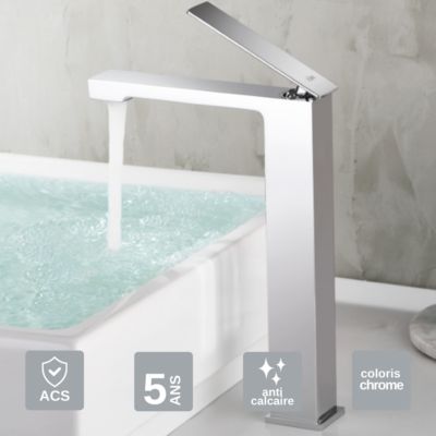 Robinet Mitigeur de Lavabo anti-calcaire Bec Haut Chrome IMEX PISA BDP048-3