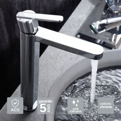 Robinet Mitigeur de Lavabo anti-calcaire Bec Haut Chrome IMEX ROMA BDR001-3