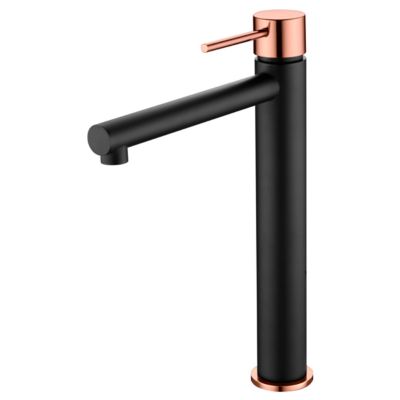 Robinet Mitigeur de Lavabo anti-calcaire Bec Haut Noir Mat et Or Rose IMEX MILOS STICK BDYS045-3NOR