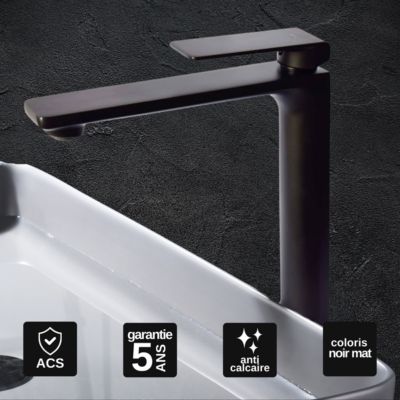 Robinet Mitigeur de Lavabo anti-calcaire Bec Haut Noir Mat IMEX FIYI BDF016-3NG