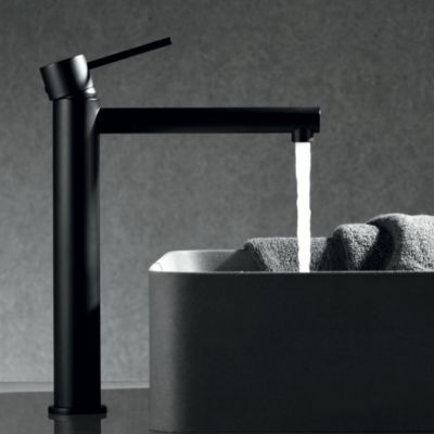 Robinet Mitigeur de Lavabo anti-calcaire Bec Haut Noir Mat IMEX MILOS STICK BDYS045-3NG