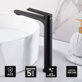 Robinet Mitigeur de Lavabo anti-calcaire Bec Haut Noir Mat IMEX NAPOLES BDN047-3NG