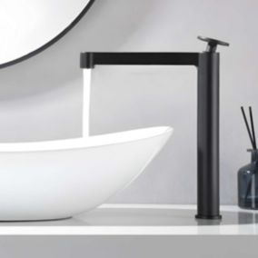 Robinet Mitigeur de Lavabo anti-calcaire Bec Haut Noir Mat IMEX OLIMPO BDC033-3NG