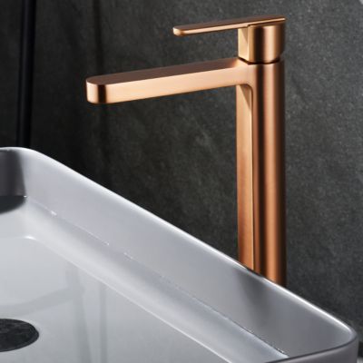 Robinet Mitigeur de Lavabo anti-calcaire Bec Haut Or Rose IMEX ROMA BDR001-3ORC