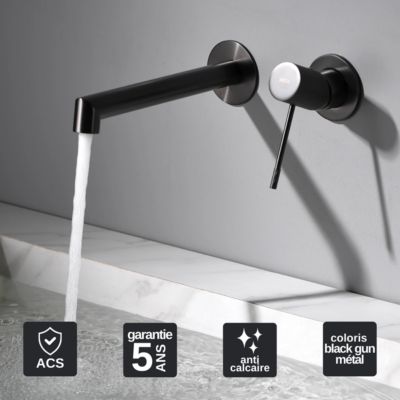 Robinet Mitigeur de Lavabo anti-calcaire Encastré Black Gun Métal IMEX LINE GLD038/BGM