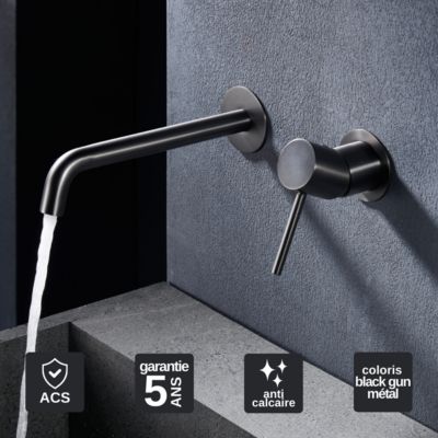 Robinet Mitigeur de Lavabo anti-calcaire Encastré Black Gun Métal IMEX MONZA GLM039/BGM