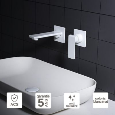 Robinet Mitigeur de Lavabo anti-calcaire Encastré Blanc Mat IMEX FIYI GLF016/BL