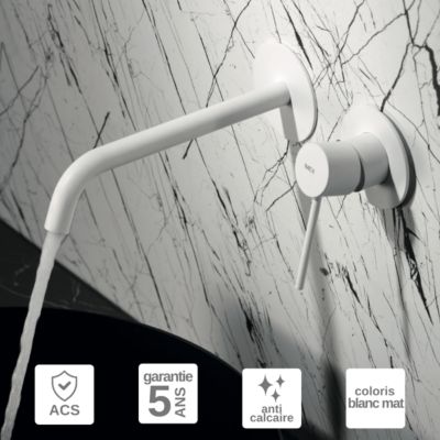 Robinet Mitigeur de Lavabo anti-calcaire Encastré Blanc Mat IMEX MILOS STICK GLIS045/BL