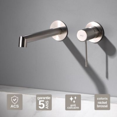 Robinet Mitigeur de Lavabo anti-calcaire Encastré Nickel Brossé IMEX LINE GLD038/NQ