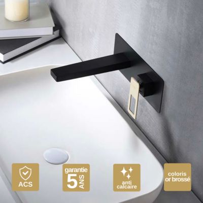 Robinet Mitigeur de Lavabo anti-calcaire Encastré Noir Mat et Or Brillant IMEX SUECIA BDC032-4NGOLD