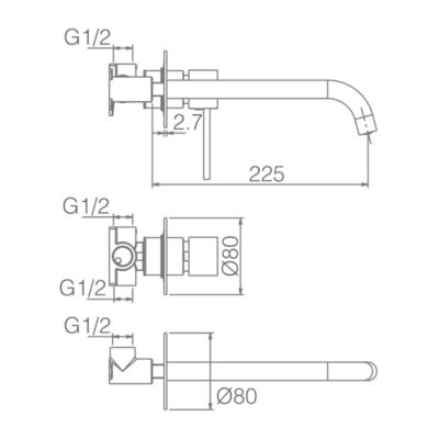 Robinet Mitigeur de Lavabo anti-calcaire Encastré Noir Mat et Or Rose IMEX MILOS STICK GLIS045/NOR