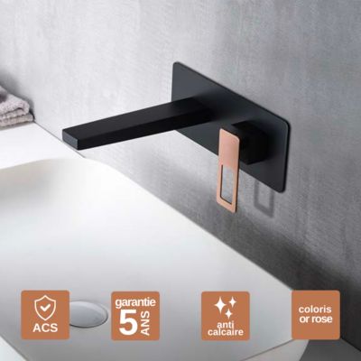 Robinet Mitigeur de Lavabo anti-calcaire Encastré Noir Mat et Or Rose IMEX SUECIA BDC032-4NOR