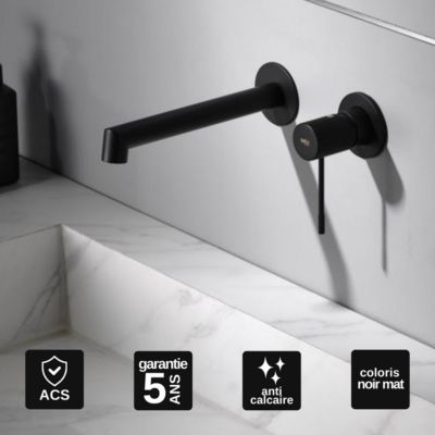 Robinet Mitigeur de Lavabo anti-calcaire Encastré Noir Mat IMEX LINE GLD038/NG