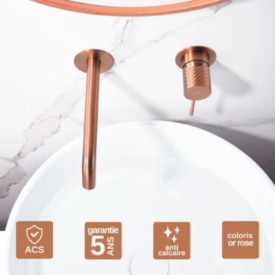 Robinet Mitigeur de Lavabo anti-calcaire Encastré Or Rose IMEX GENOVA GLG053/ORC