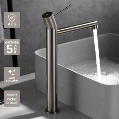 Robinet Mitigeur de Lavabo anti-calcaire Haut Nickel Brossé IMEX LINE BDD038-3NQ