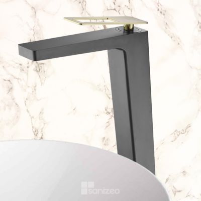 Robinet Mitigeur de Lavabo anti-calcaire Haut Noir Mat et Or Brillant IMEX SUECIA BDC032-3NGOLD