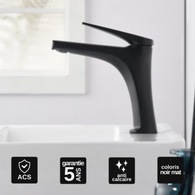 Robinet Mitigeur de Lavabo Bec Bas anti-calcaire Noir Mat IMEX DELOS BDD055-1NG