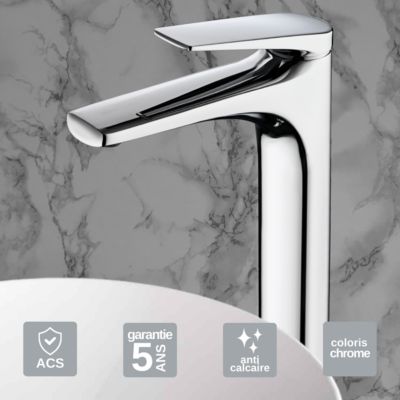 Robinet Mitigeur de Lavabo Bec Haut anti-calcaire Chrome IMEX DELOS BDD055-3