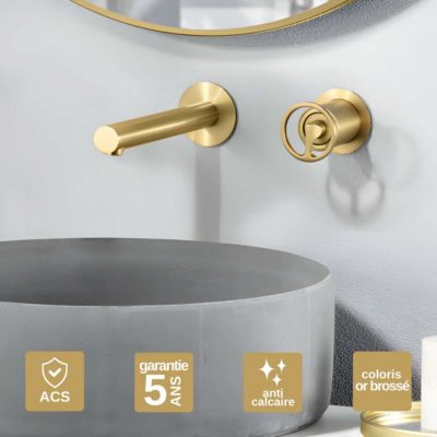 Robinet Mitigeur de Lavabo encastré anti-calcaire Or Brossé IMEX OLIMPO GLC033/OC