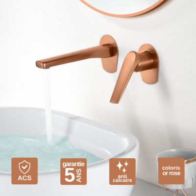 Robinet Mitigeur de Lavabo Encastré anti-calcaire Or Rose IMEX DELOS GLD055/ORC