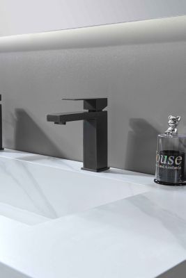 Robinet, mitigeur de lavabo pour salle de bain carré (Gris brossé) LuxuryBain