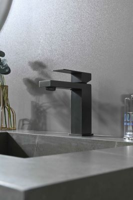 Robinet, mitigeur de lavabo pour salle de bain carré (Gris brossé) LuxuryBain