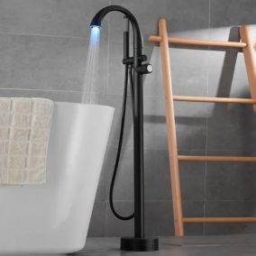 Robinet mitigeur led de baignoire au sol noir, Fusion