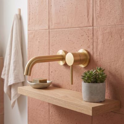 Robinet mitigeur mural encastre 2 trous PIZO or brosse