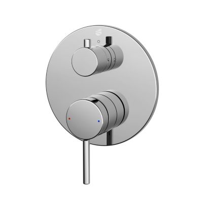 Robinet Mitigeur rond mural encastré Baignoire Laiton Chrome, cartouche céramique - 14x18x4,5cm (LxHxP) - VIREO