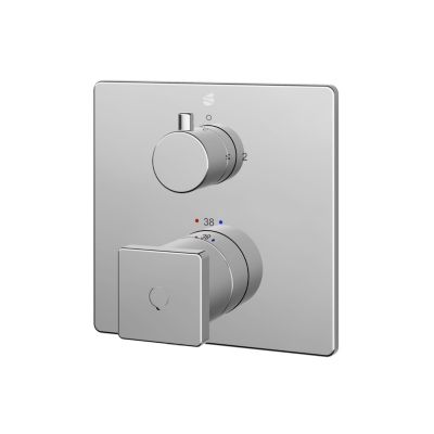 Robinet mitigeur thermostatique de douche mural encastré Laiton Chrome, 2 sorties, Fonction anti-brûlure, 14x14x7cm (LxHxP), LAVOA