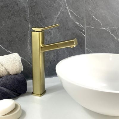 Robinet mitigeur vasque avec bec extractible Doré brossé - Graffias