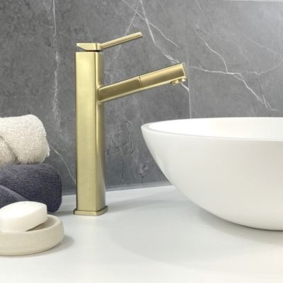 Robinet mitigeur vasque avec bec extractible Doré brossé - Graffias