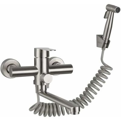 Robinet mural de cuisine Pistolet pulvérisateur mural Évier Robinet d'eau chaude froide en acier inoxydable Égouttoir àlinge mural