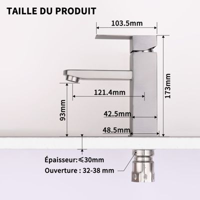 FAOKZE Robinet salle bain cascade,lavabo de salle de bains en acier