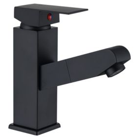 Robinet Salle Bain Noir avec Douchette Extractible,Mitigeur Lavabo pour Vasque à Poser/Lave Mains,Chaude/Froide Réglable