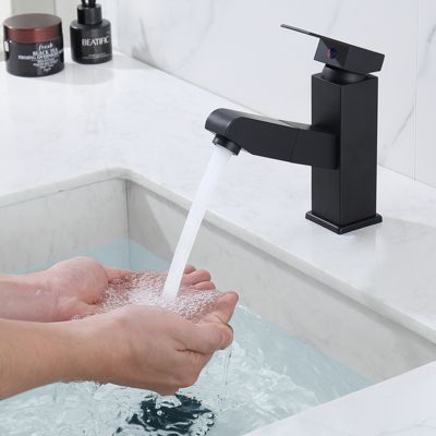 Robinet Salle Bain Noir avec Douchette Extractible,Mitigeur Lavabo pour Vasque à Poser/Lave Mains,Chaude/Froide Réglable