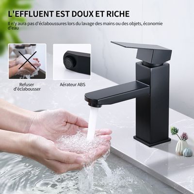 Robinet Salle Bain Noir Mitigeur Lavabo en Laiton Mitigeur Salle de Bain Contient des Tuyaux Chauds et Froids