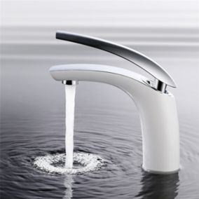 Robinet Salle de Bain Blanc Mitigeur de Lavabo En Laiton de Qualité Robinetterie pour Lavabo Hauteur sous Bec 125mm