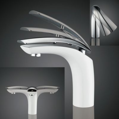 Robinet Salle de Bain Blanc Mitigeur de Lavabo En Laiton de Qualité Robinetterie pour Lavabo Hauteur sous Bec 125mm