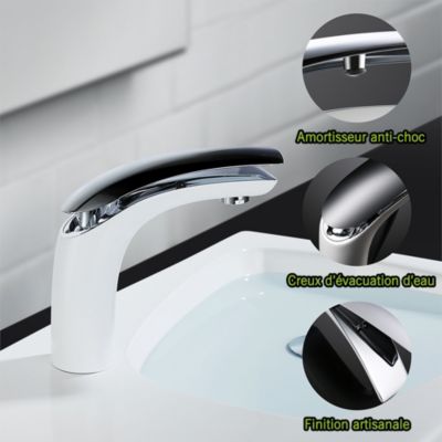 Robinet Salle de Bain Blanc Mitigeur de Lavabo En Laiton de Qualité Robinetterie pour Lavabo Hauteur sous Bec 125mm
