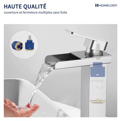 Robinet Salle de Bain Cascade Haut Mitigeur pour Vasque Chromé Robinet Design Moderne Corps en Acier Inox