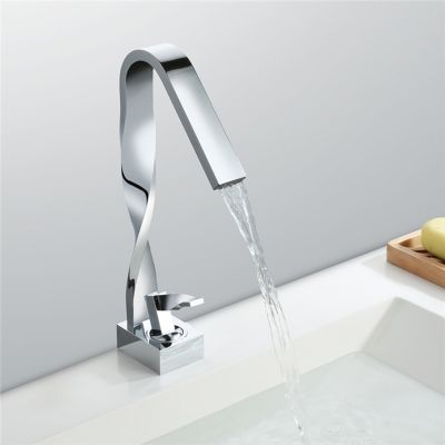 Robinet Salle de Bain Cascade Mitigeur de Lavabo Design Moderne pour Vasque Chromé en Laiton Haut de Gamme