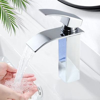 Robinet Salle de Bain Cascade Mitigeur de Lavabo en Laiton Robinet à Deux Voies Chromé