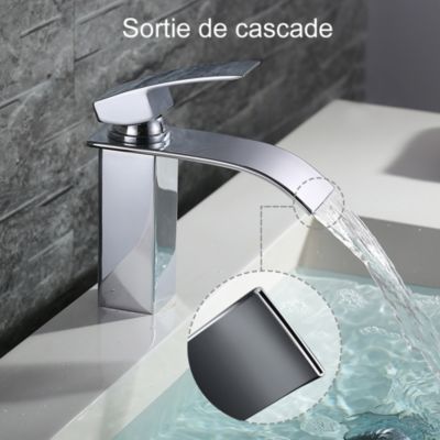 Robinet Salle de Bain Cascade Mitigeur de Lavabo en Laiton Robinet à Deux Voies Chromé