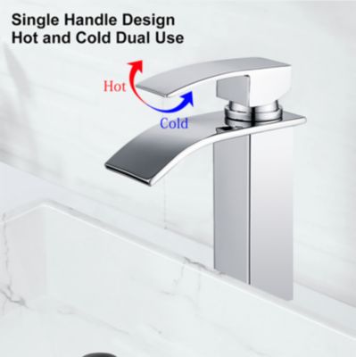 Robinet Salle de Bain Cascade Mitigeur de Lavabo en Laiton Robinet à Deux Voies Chromé